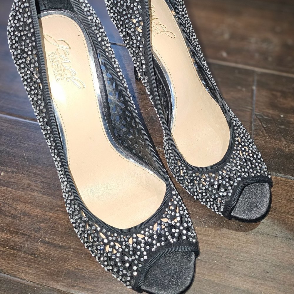 Jewel Badley Mischka Crystal PeepToe Heels